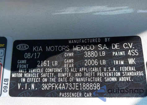 2018 Kia Forte Lx из США, поврежденный, VIN 3KPFK4A73JE188898